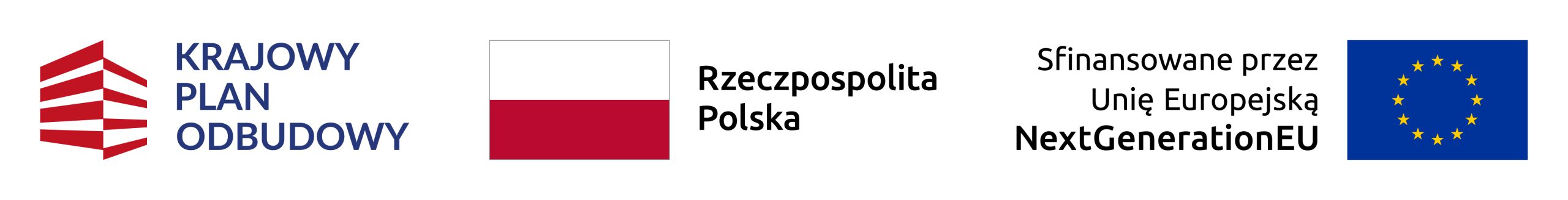 Ikony KPO - Krajowy Plan Odbudowy, Flaga Polski Biało Czerwona oraz Sfinansowano przez Unię Europejską NextGenerationEU
